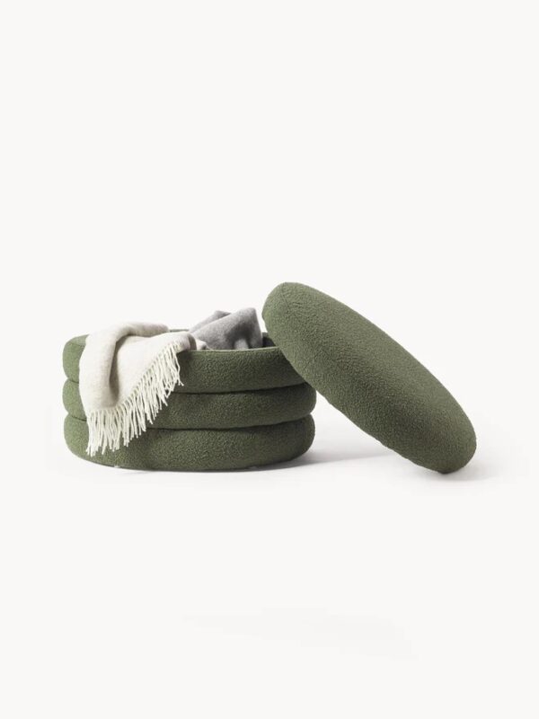 Puf decorativo verde con almacenamiento pequeño